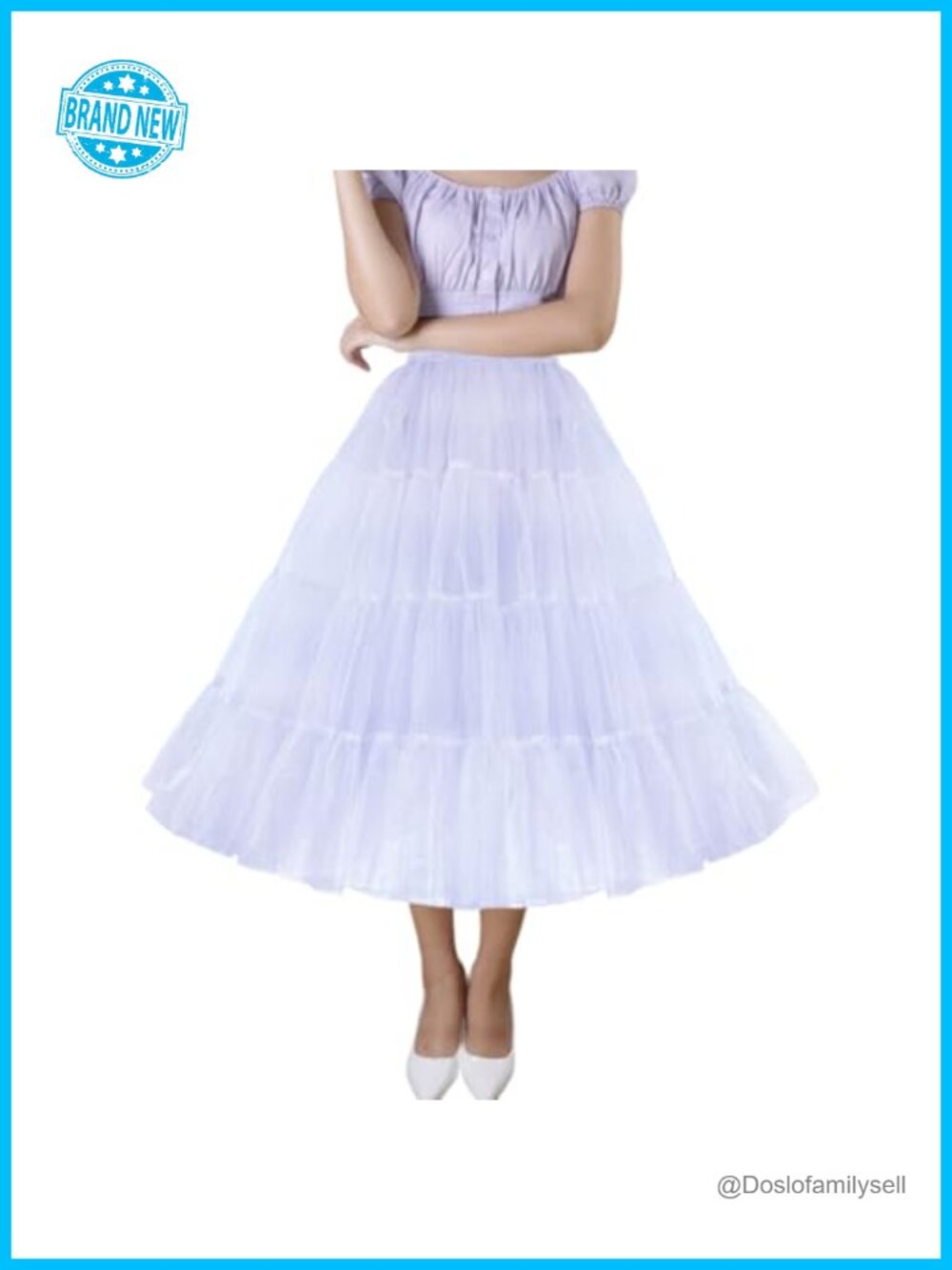 4 Tier Tea Length Puffy Tulle Petticoat Half Slip A-Line